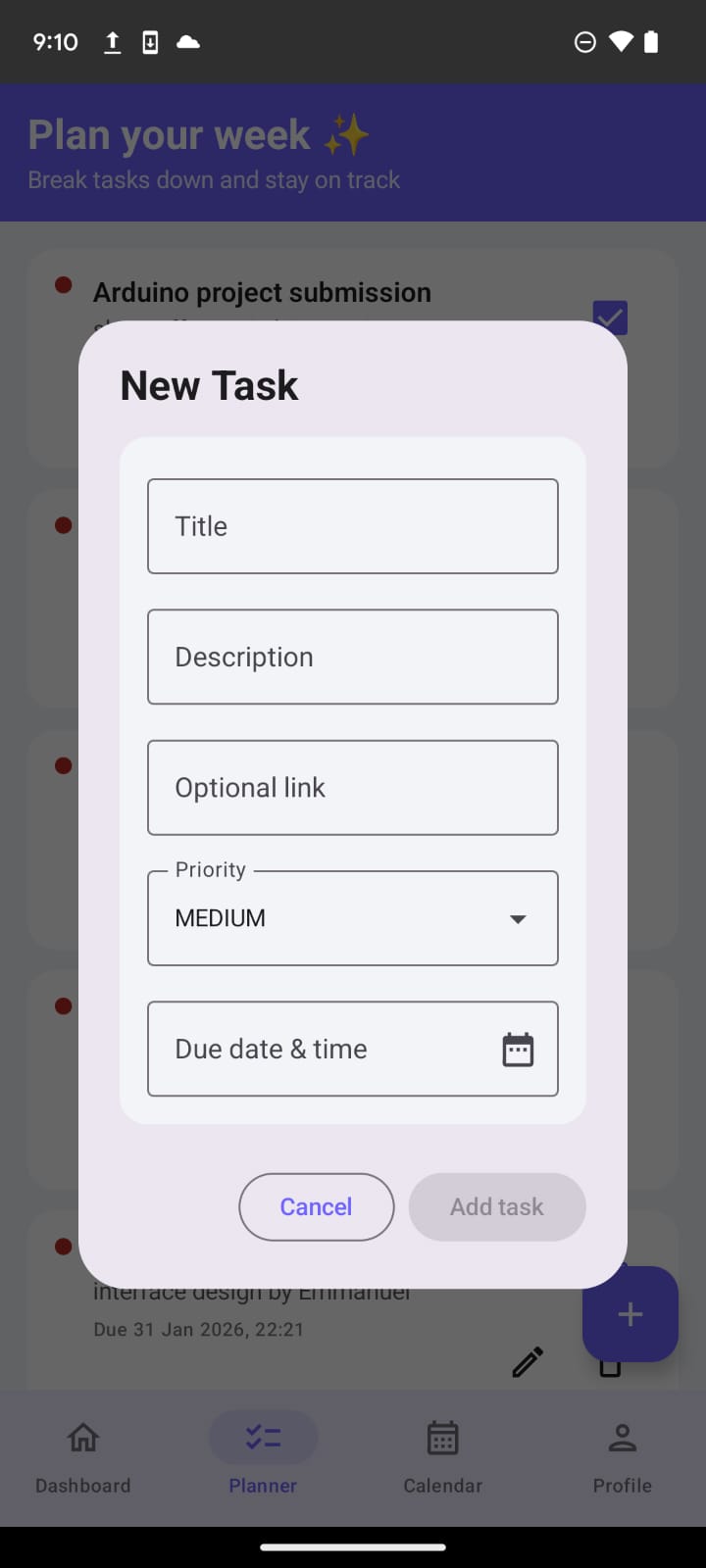 Add task screen