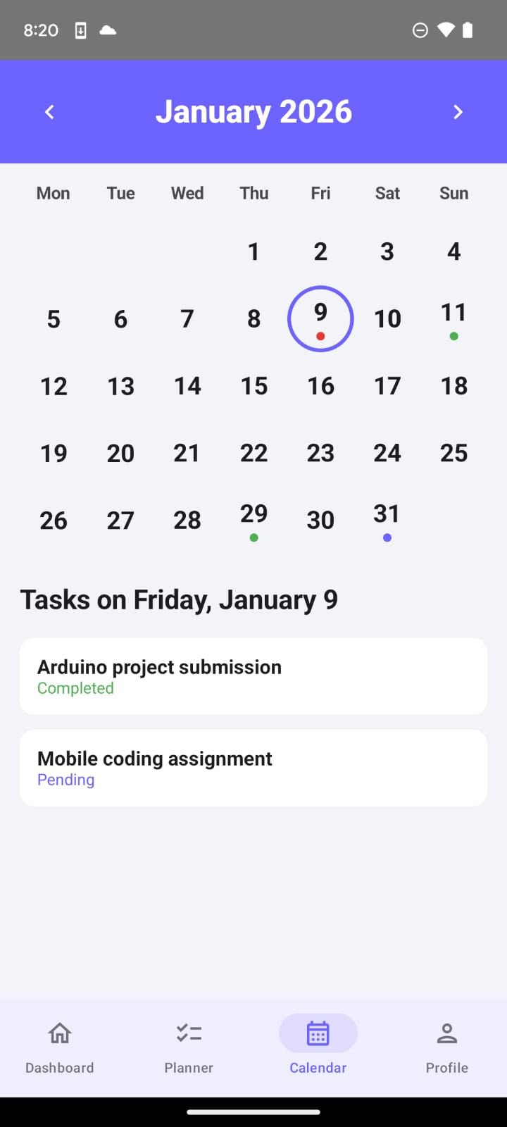 Calendar screen